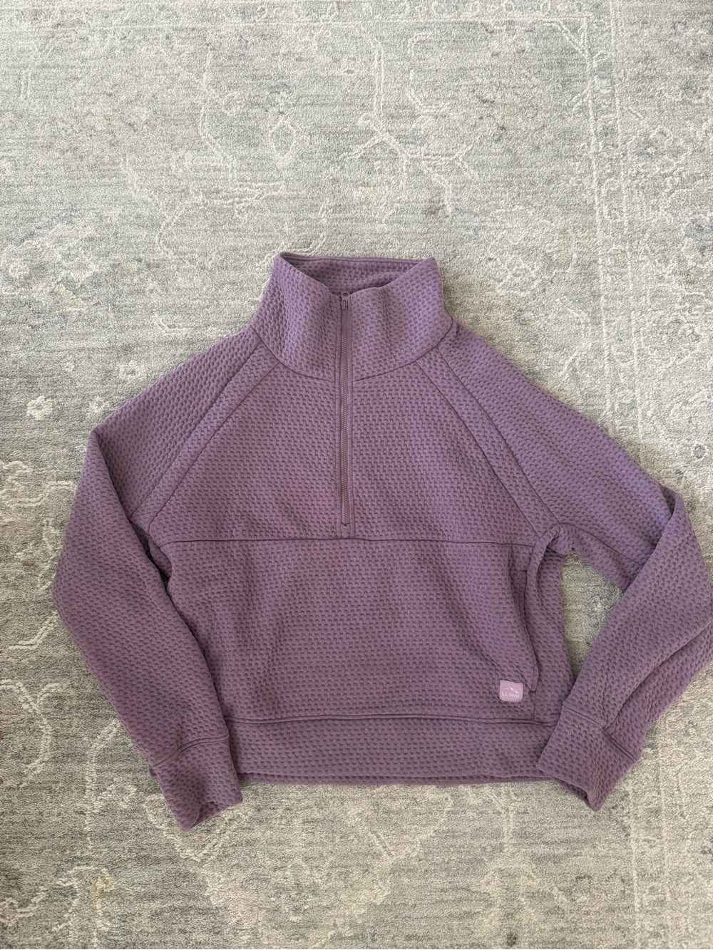 L.L. Bean Women’s Cropped Waffle Quarter Zip Sweatshirt Pullover - Size Small